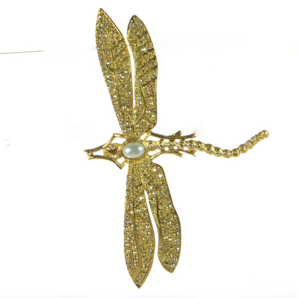 Oscar de la Renta Pearly Crystal Pave Dragonfly Brooch Pin